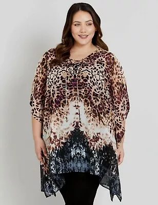 Beme Kaftan Top Plus Size 20 Elbow Sleeve Chiffon + Cami Longline Animal RP$100 • $40.99