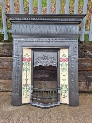 Victorian Edwardian Cast Iron Combination Tiled Fireplace All In One Fireplace • £1200