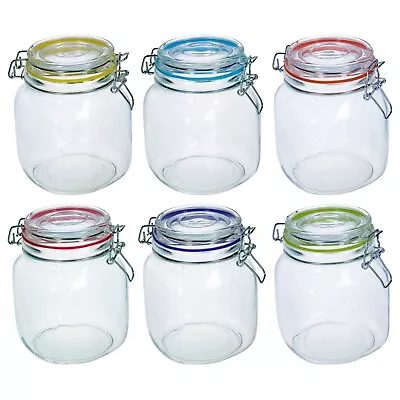 6x 1L Large Glass Food Storage Container Jar Air Tight Sealable Clamp Lid Set • £23.95