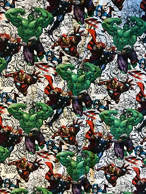 $6.95 • Buy Marvel Avengers Licensed Cotton Fabric 1/4 Yard  Hulk Thor Iron Man Capt America