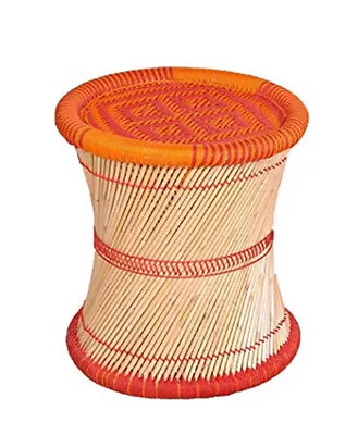 KSM Eco Friendly Cane Bar Bamboo Muddha Vintage Handmade Stool Orange Red 1piece • $121