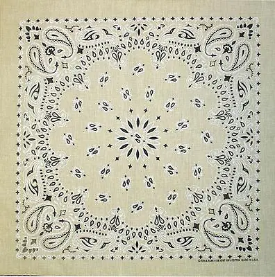 New 22  Beige Tan Paisley Bandana Handkerchief Scarf 100% Cotton Made In USA • $7.49