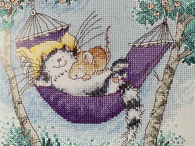 Margaret Sherry Sunny Snooze Cat & Mouse In Hammock Cross Stitch Chart • £1.99