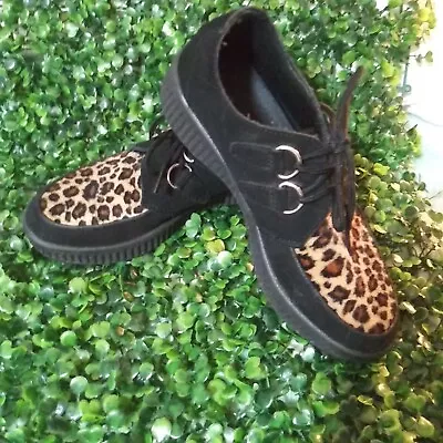 T.U.k Cheetah Print Shoe Leather Animal Print 38 US 5 Alternative Rock Goth Punk • $46.39