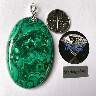 Natural Malachite Large  48x30mm Pendant With Ornate 925 Sterling Silver Bail • £15