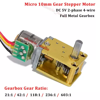 Micro 10MM DC 5V 2-Phase 4-Wire Full Metal Gearbox Worm Gear Stepper Motor Robot • $8.23