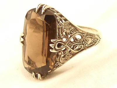 Vintage Sterling Silver CNA Signed Smokey Topaz Filigree Ring .925 Size 7 • $69