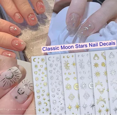 Classic Moon Stars Nail Sticker Gold Silver Sun Moon Stars Heart Nail Art Decals • $2.79