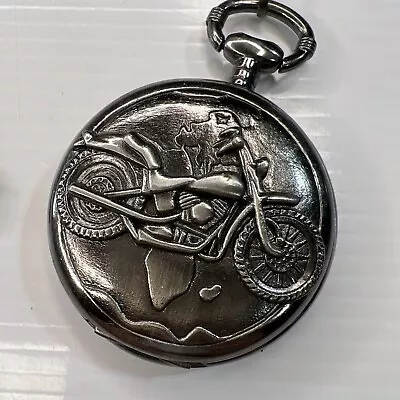 Motorcycle Brushed Silver Chain Fob Retro Mens Pocket Watch Doesn’t Open Repair • $14.50