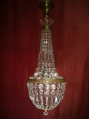 Small Empire Basket Brass Chandelier Lamp Glass Crystal One Light • $655