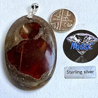 MEXICAN RED FIRE OPAL 54x35MM OVAL PENDANT AND ORNATE 925 STERLING SILVER BAIL • £14.39