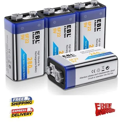 4pcs EBL 9V Rechargeable Batteries NiMH 280mAh Battery For Smoke Alarm Detector • $29.45