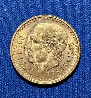 1945 Mexico Gold 2 1/2 Pesos Coin 2.08 Grams Dos Y Medio • $150