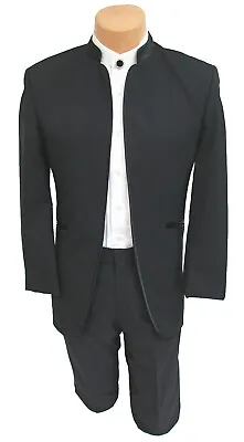 Men's Black Mandarin Nehru Collar Tuxedo Jacket With Satin Trim Formal Suit 37R • $19.99