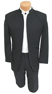 Men's Black Mandarin Nehru Collar Tuxedo Jacket With Satin Trim Formal Suit 39R • $19.99