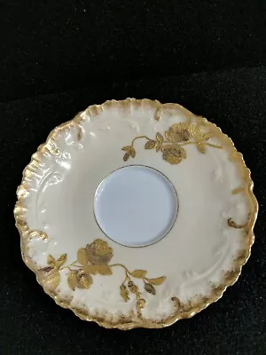 Vintage Limoges France Wes & Tice Demitasse Saucer Raised Gold Roses Pattern • $34.95