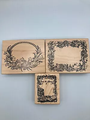 Rose Flower Border & From The Library Of Rubber Stamps Lot Of 3 Wood Mounted • $14.99
