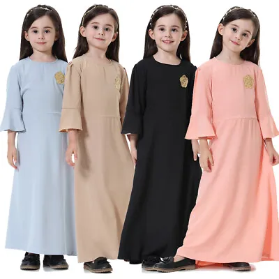 Kids Girls Islamic Muslim Dress Abaya Kaftan Thobe Saudi Arabia Jabbah Robe • £9.62