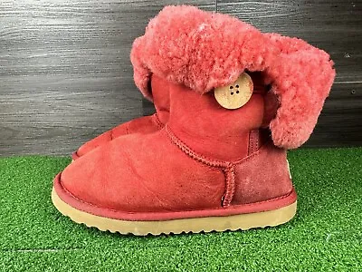 Ugg Women's  Mini Bailey Button Pull On Ankle Boots S/n 3352 Size 6 Red /pink • $32