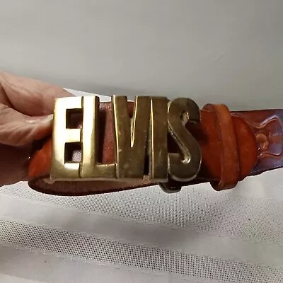 Elvis Presley Brass Buckle & Belt 32  Belt 2 3/4  Long Buckle Unused Pre Owned • $20