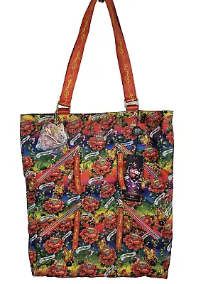 NWT Ed Hardy Orange Nylon Tote Bag With Butterfly Charm And Zipper Accents • $85