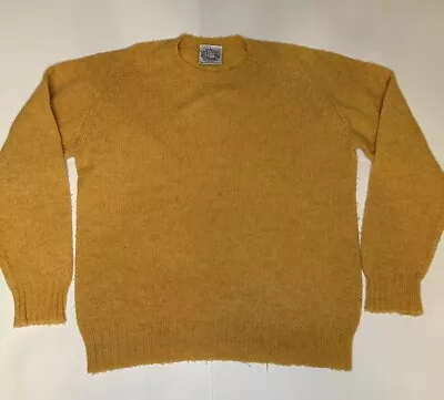 Jamieson’s Shetland Scotland 100% New Wool Yellow Crew Neck Sweater Size Large U • $79.95