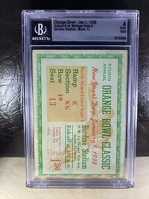 1938 Orange Bowl Michigan State Vs Auburn Football Stub Beckett Authentic RARE! • $699