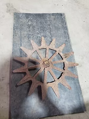 Cast Iron Rusty Gear Wheel Spiked Flower Garden Rotary Hoe Industrial 16  • $34.97