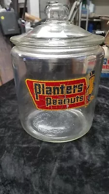 Vintage Planters Peanuts Lidded Clear Glass Mr. Peanut Store Counter Display Jar • $49.99