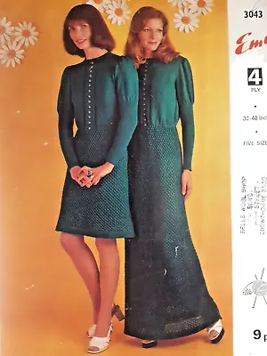 Vintage Knitting Pattern**Ladies Long-sleeved Dress**2 Lengths**EMU 3043 • £1.49