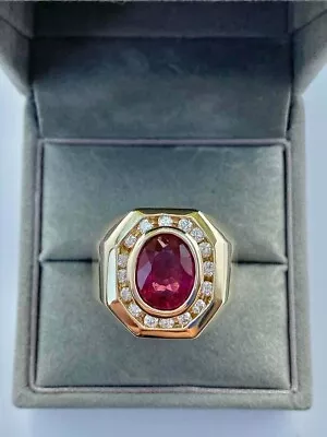 Rare Vintage Oval Garnet 14K Yellow Gold Plated Engagement Ring For Mens • $267.29