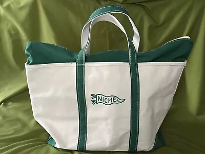 New Nwot Larg 19x15x7” Cream/dk Green L.l. Bean Boat And Tote Zip Top Canvas Bag • $49.99