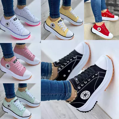 Womens Wedge Canvas Shoes Platform Chunky Pumps Trainers Casual Shoes Sneakers • £9.99