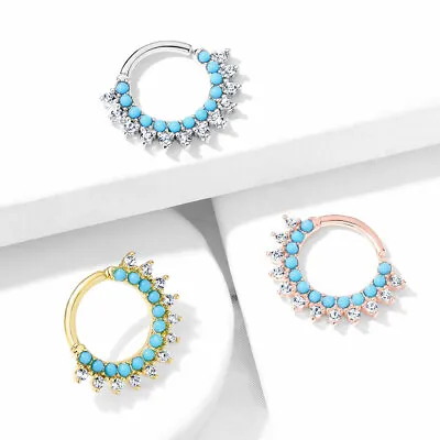 $8.99 • Buy Turquoise & CZ Bendable Ear Cartilage Daith Nose Septum Ring Clicker 16g