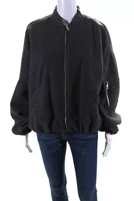 Zara Womens Woven Mock Neck Ruched Hem Full Zip Crop Bomber Jacket Gray Size S • $42.69
