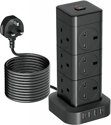 2/5 M Tower Extension Lead With 4 USB 8/12 Gang Plug Extension Overload Protect • £15.99