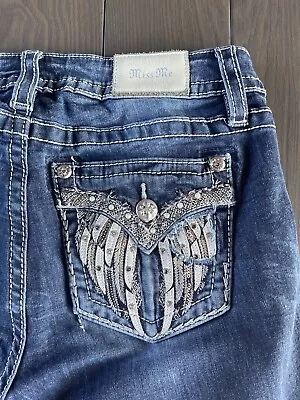 Miss Me Low Rise Straight Jeans Womens 30x32 Blue Embellished Stretch Denim Read • $34.95