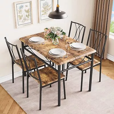 5PCS Dining Set Wood Metal Table & 4 Chairs Kitchen Breakfast Furniture Home • $202.39