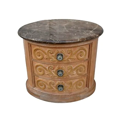Vintage Henredon Carved Oval Marble Top Tuscan Style Three Drawer Commode • $798