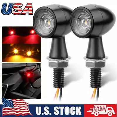 LED Motorcycle Bullet Mini Turn Signals Brake Light Blinker Indicator Amber Red • $13.98