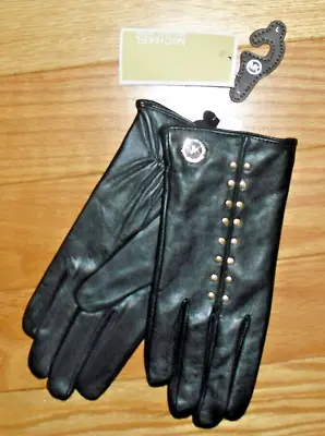 Michael Kors Leather Studded Gloves Size L (Black/Gold) WOMEN'S - NEW W TAGS • $59.99