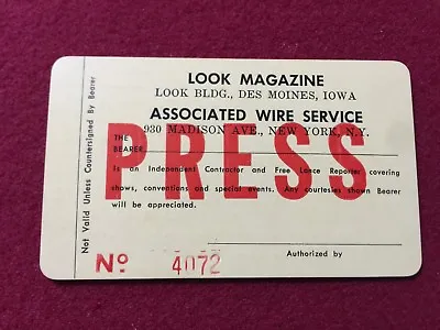 LOOK MAGAZINE PRESS PASS- MAGAZINE VINTAGE New York  NY 1967 Super Rare Orginal • $4.95