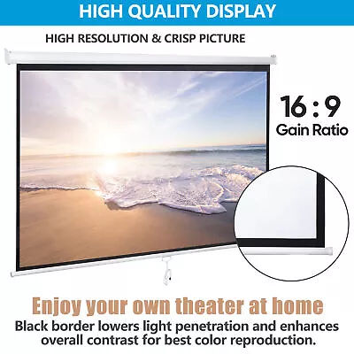 100 Inch 16:9 Manual Pull Down Projector Projection Screen Home Theater Movie • $52.58