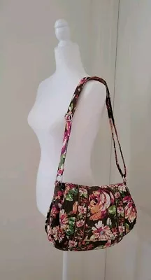 Vera Bradley Cross Body English Rose Purse Saddle Bag Quilted Brown Pink EUC! • $23