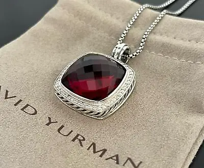 $239 • Buy David Yurman Sterling Silver 20mm Albion Pendant Necklace Garnet & Diamonds