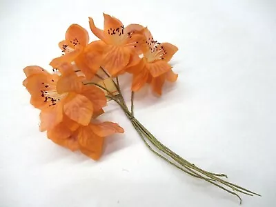 Vintage Fabric Millinery Flowers Shaded Orange Bunch Of 6 On Wired Stems 1950's • $6