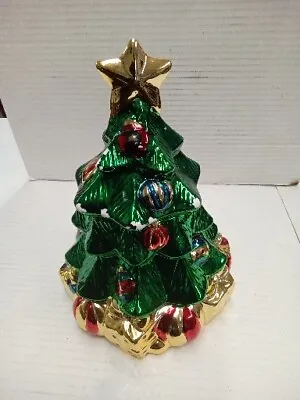 CRISTMASTREE PRESENTs METALLIC MERCURY GLASS FINISH COOKIE JAR Paint Coming Off • $39.99