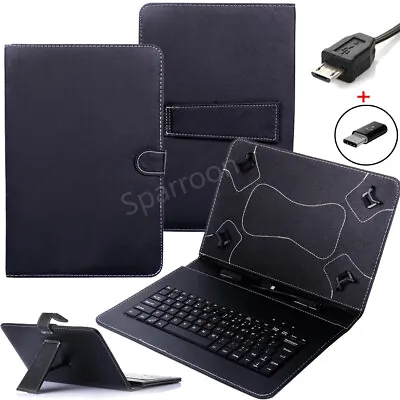 Black Leather Look Case Stand + USB Keyboard For 7  8  10  10.1  Android Tablet • £12.71