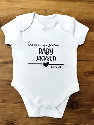 Personalised Baby Vest Baby SurnamePregnancy Announcement Due Date Reveal • £5.49