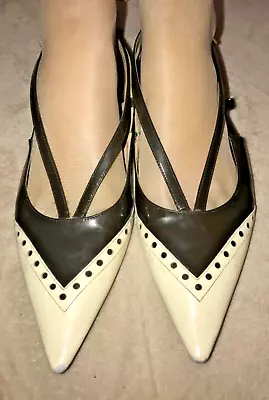 Miu Miu Two Tone Patent Leather Double Strap Pointed Toe Flat Buckles Shoe SZ 38 • $130